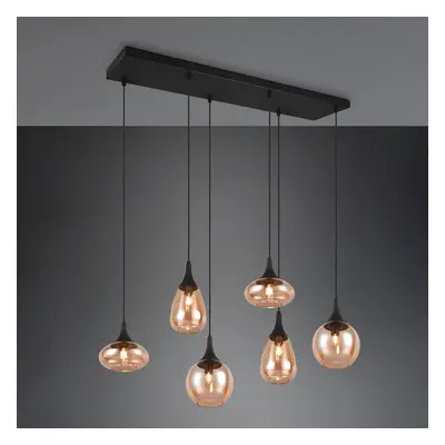 Trio Lighting Závěsné svítidlo Lumina, 6 světel, černá/jantarová, sklo