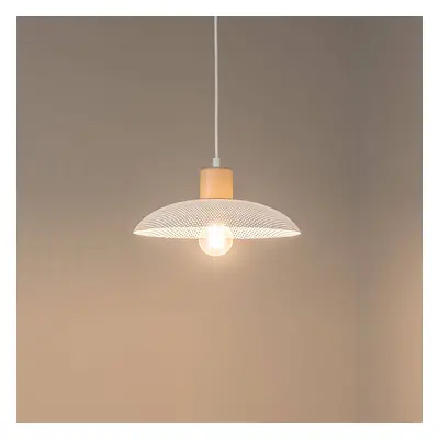 EMIBIG LIGHTING Závěsné svítidlo Kobe, jedno světlo, ocel, dřevo, bílá barva