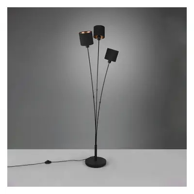 Reality Leuchten Stojací lampa Tommy, černá/zlatá, výška 150 cm, 3 světla, tkanina