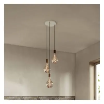 Tala Závěsná lampa Tala Triple Pendant round, E27 clear, bílá/ořechová