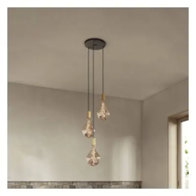 Tala Závěsná lampa Tala Triple Pendant round, E27 clear, černá/dubová