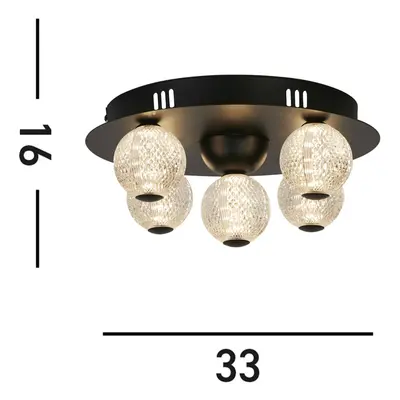 Searchlight LED stropní svítidlo Asteroid, černé Ø 33 cm ocel/akryl 5 světel.