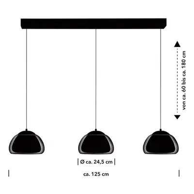 HELL Luxxo LED závěsné svítidlo, černé, 3 světla, dálkové ovládání