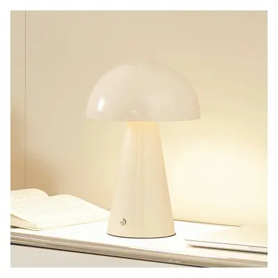 Lindby Lindby LED dobíjecí stolní lampa Nevijo, béžová, Ø20cm, USB, stmívač