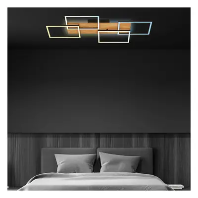 Briloner Římsa LED stropní svítidlo, 95x41cm, dřevo, dálkové ovládání