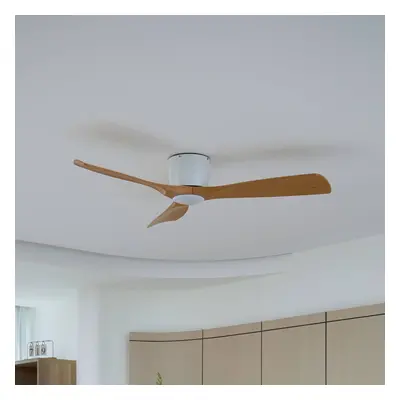 Lucande Stropní ventilátor Lucande Smart LED Moneno, bílá/dřevo, Tuya