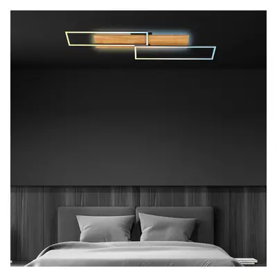 Briloner Římsa LED stropní světlo, 110x25 cm, dřevo, dálkové ovládání