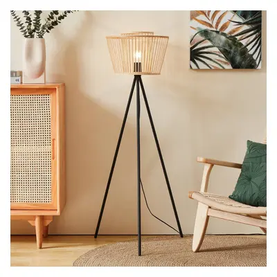 EGLO Stojací lampa Hykeham, výška 129,5 cm, přírodní/černá, bambus