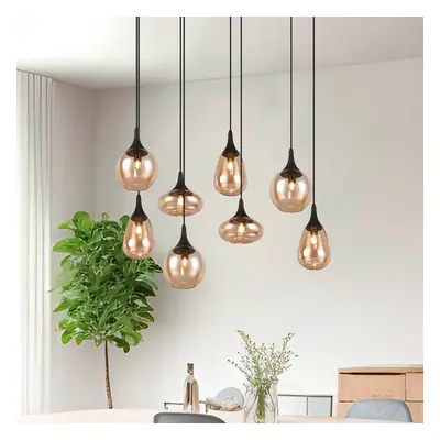 Trio Lighting Závěsné svítidlo Lumina, 8 světel, černá/jantarová, sklo