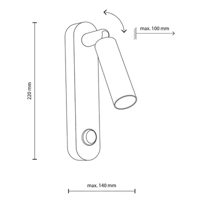 TK Lighting Enzo Dlouhé nástěnné svítidlo, černá barva, výška 22 cm, kov