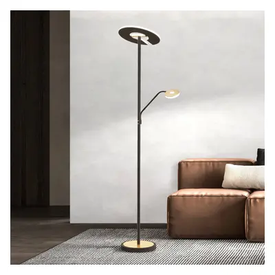 FISCHER & HONSEL LED stojací lampa Dent, černá/zlatý list, 180 cm, CCT, 2 světla.