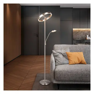 Trio Lighting LED stojací lampa Willis, nikl, výška 180 cm, kovový stmívač CCT