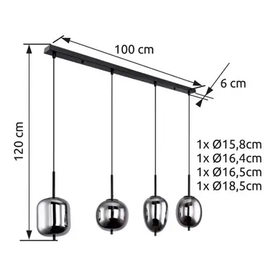 Globo Závěsná lampa Blacky, černá/kouřově šedá, délka 110 cm, 4 světla.