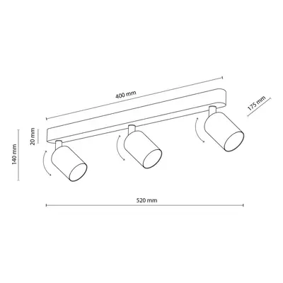 TK Lighting Stropní bodové svítidlo Livia, světle modrá barva, délka 52 cm, ocel, 3 světla.