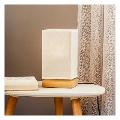 BRITOP Stolní lampa Canvas, dubové dřevo hranatá, krémová