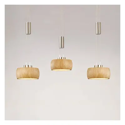 FISCHER & HONSEL Závěsné svítidlo LED Shine-Wood, dub/nikl, délka 100 cm 3 světla.