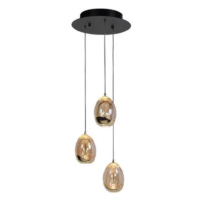 HighLight Závěsná lampa Golden Egg, jantarová/zlatá Ø 25 cm 3 světla sklo/kov