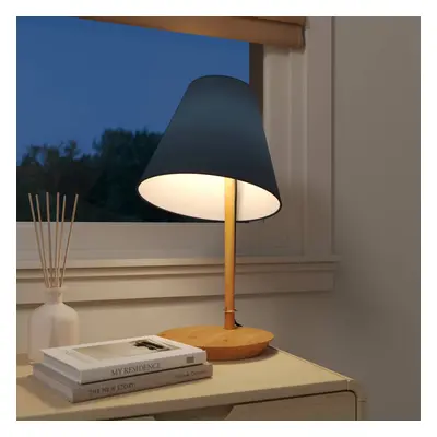 Lucande Stolní lampa Lucande Jinda, modrá, dřevo, látka, 50 cm, E27