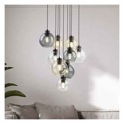 TK Lighting Závěsná lampa Cubus Mix, černá/barevná, Ø 58 cm, sklo, 9 světel.