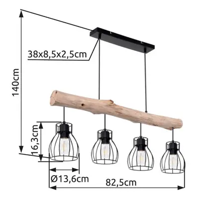 Globo Závěsné svítidlo Mina, délka 83 cm, černá/hnědá, 4 světla.