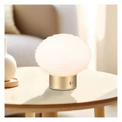 Reality Leuchten Nabíjecí stolní lampa Earl LED, mosaz/opál, výška 14,5 cm, sklo