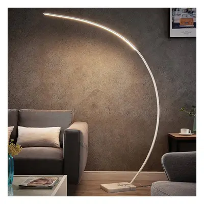 Lindby Oblouková stojací lampa Lindby LED Kendra, bílá, hliník, výška 180 cm