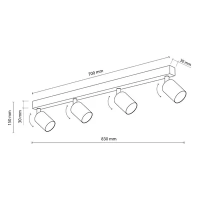 TK Lighting Stropní bodové svítidlo, bílé, délka 83 cm, ocel, 4 světla.