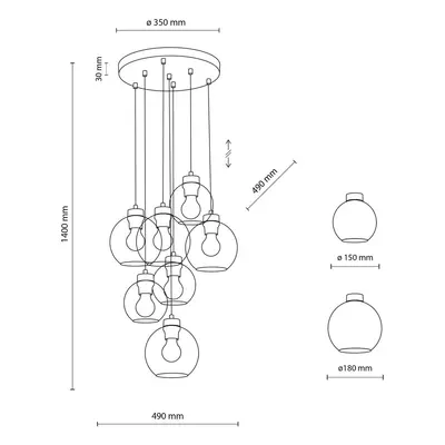 TK Lighting Závěsná lampa Cubus Mix, černá/barevná, Ø 49 cm, sklo, 7 světel.