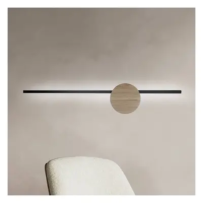 TK Lighting Nástěnné svítidlo Java II LED, černá/dub, výška 93 cm, hliník