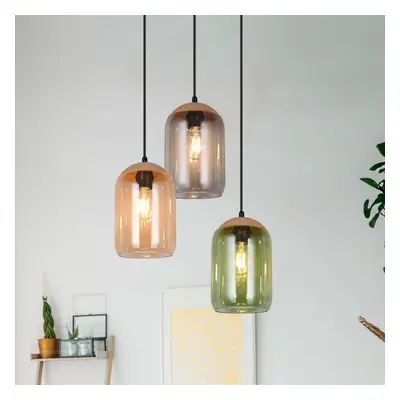 Trio Lighting Korkové závěsné svítidlo, vícebarevné, Ø 30 cm, 3 světla, sklo/korek