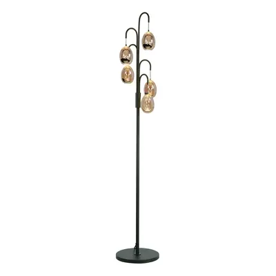 HighLight Stojací lampa Golden Egg černá/jantarová 165 cm 5 světel kov/sklo