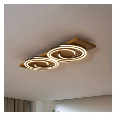 Eco-Light Stropní svítidlo LED Rifia, hnědé, délka 70 cm, 2 světla, dřevo