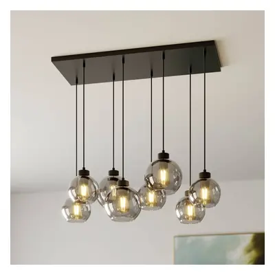 TK Lighting Závěsné svítidlo Cubus, délka 95 cm, 8 světel, kouřově šedá, sklo