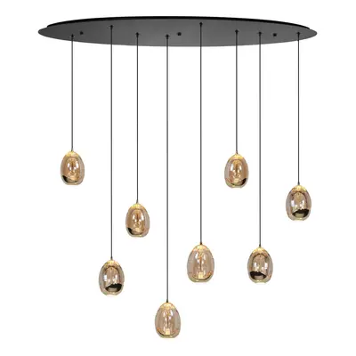 HighLight Závěsná lampa Golden Egg, jantarová/zlatá, délka 100 cm, 8 světelných zdrojů,