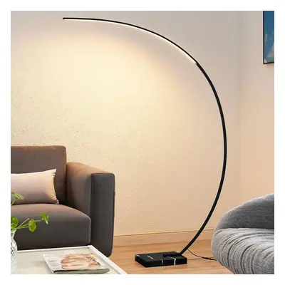 Lindby Oblouková stojací lampa Lindby LED Kendra, černá, hliník, výška 180 cm