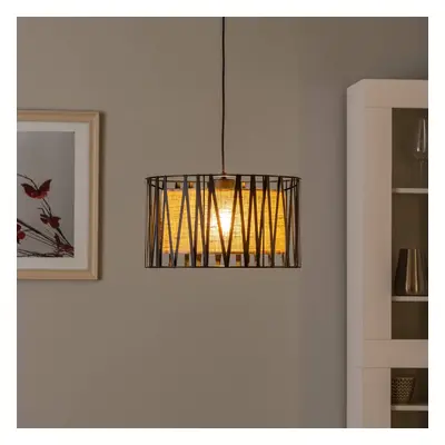 TK Lighting Závěsné svítidlo Harmony, černá barva, přírodní juta, Ø 40 cm