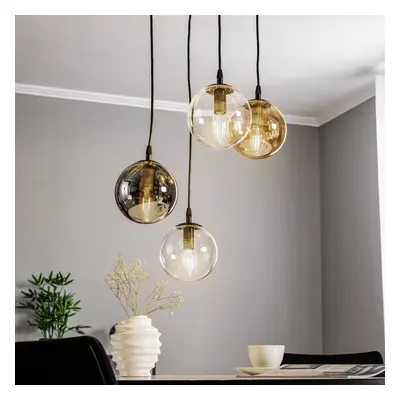 EMIBIG LIGHTING Závěsné svítidlo Glassy, 4 světla, černá, grafit/jantarová/čirá, E14