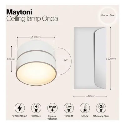 Maytoni Stropní svítidlo Maytoni LED Onda, Ø 12 cm, 3000K, 19W, bílá