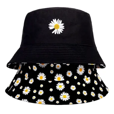 Oboustranný Klobouk BUCKET HAT se Sedmikráskou, Černá, Polyester/Bavlna, 55-59 cm