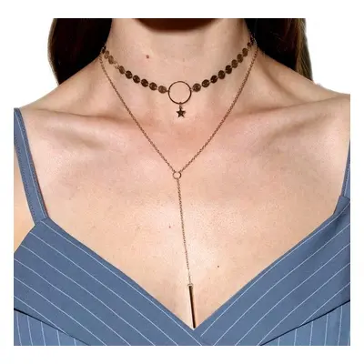 Jemný Náhrdelník Choker s Hvězdou, Stříbrný/Zlatý, Dva v Jednom Design