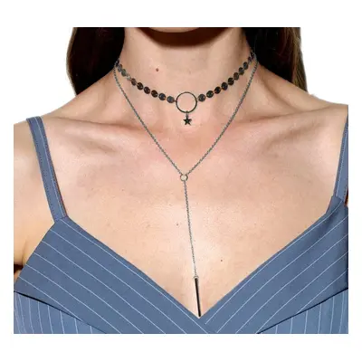 Jemný Náhrdelník Choker s Hvězdou, Stříbrný/Zlatý, Dvoudílný Design