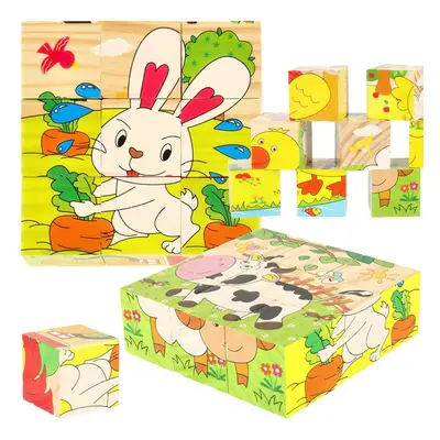 Creative Corner Vzdělávací dřevěné bloky Farma puzzle 9el.