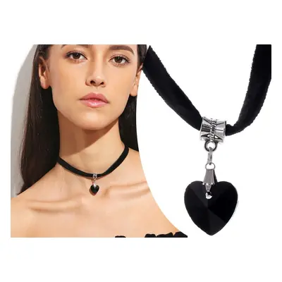 Sametový Choker Náhrdelník s Černým Srdcem, Obvod 30 cm + Prodloužení 7 cm