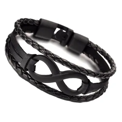 Unisex Náramek INFINITY Punk z Ekologické Kůže, Černý, 20 cm