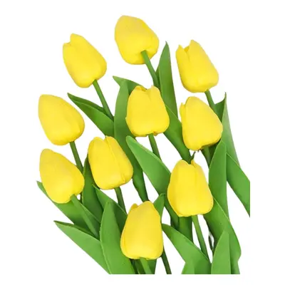 Camerazar Dekorativní kytice 10 umělých tulipánů, žlutá, materiál: silikon a plast, délka: 34 cm