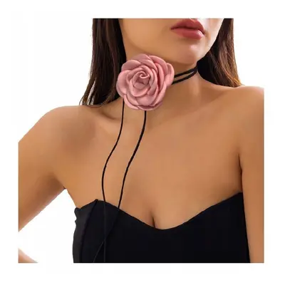 Flamenco Mystique Elegantní Choker Náhrdelník s Růžovou Květinou, Pudrový, Délka 145 cm, Průměr 