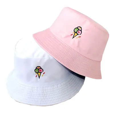 Oboustranný Klobouk BUCKET HAT s Zmrzlinovým Razítkem, Bílá/Růžová, Polyester/Bavlna, Univerzáln