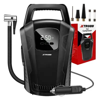 Xtrobb Autokompresor 12V s LCD displejem, vestavěnou svítilnou a ovládacím panelem, černý, ABS +