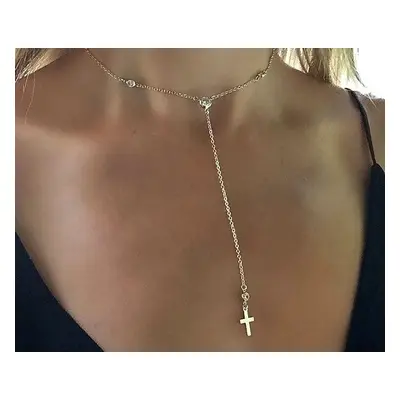 Náhrdelník-Choker s Křížem a Zirkony, Stříbrný/Zlatý, Obecný Kov