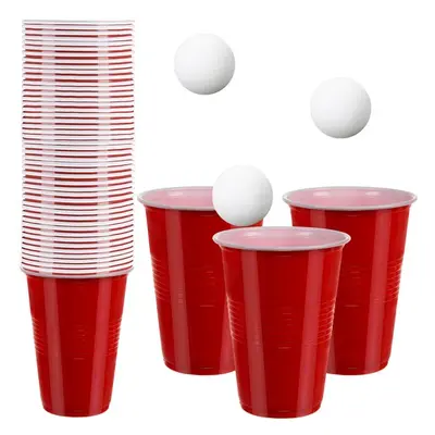 Ruhhy Hra Beer Pong s 50 červenými šálky o kapacitě 450 ml a 3 pingpongovými míčky